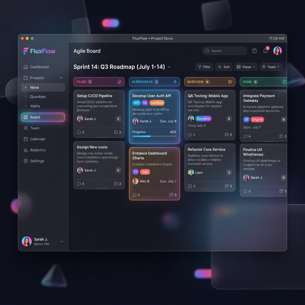 Project phases board with tasks and owners